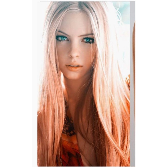 Long Straight Hair Ombré Peach Color Synthetic Lace Front Wigs.